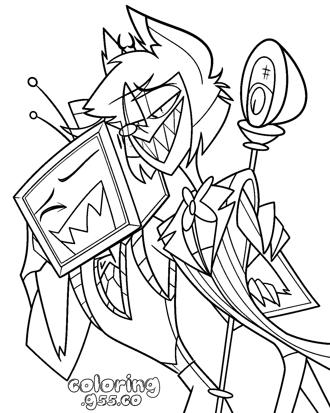 alastor and vox radio demon tv head hug hazbin hotel line art for kids