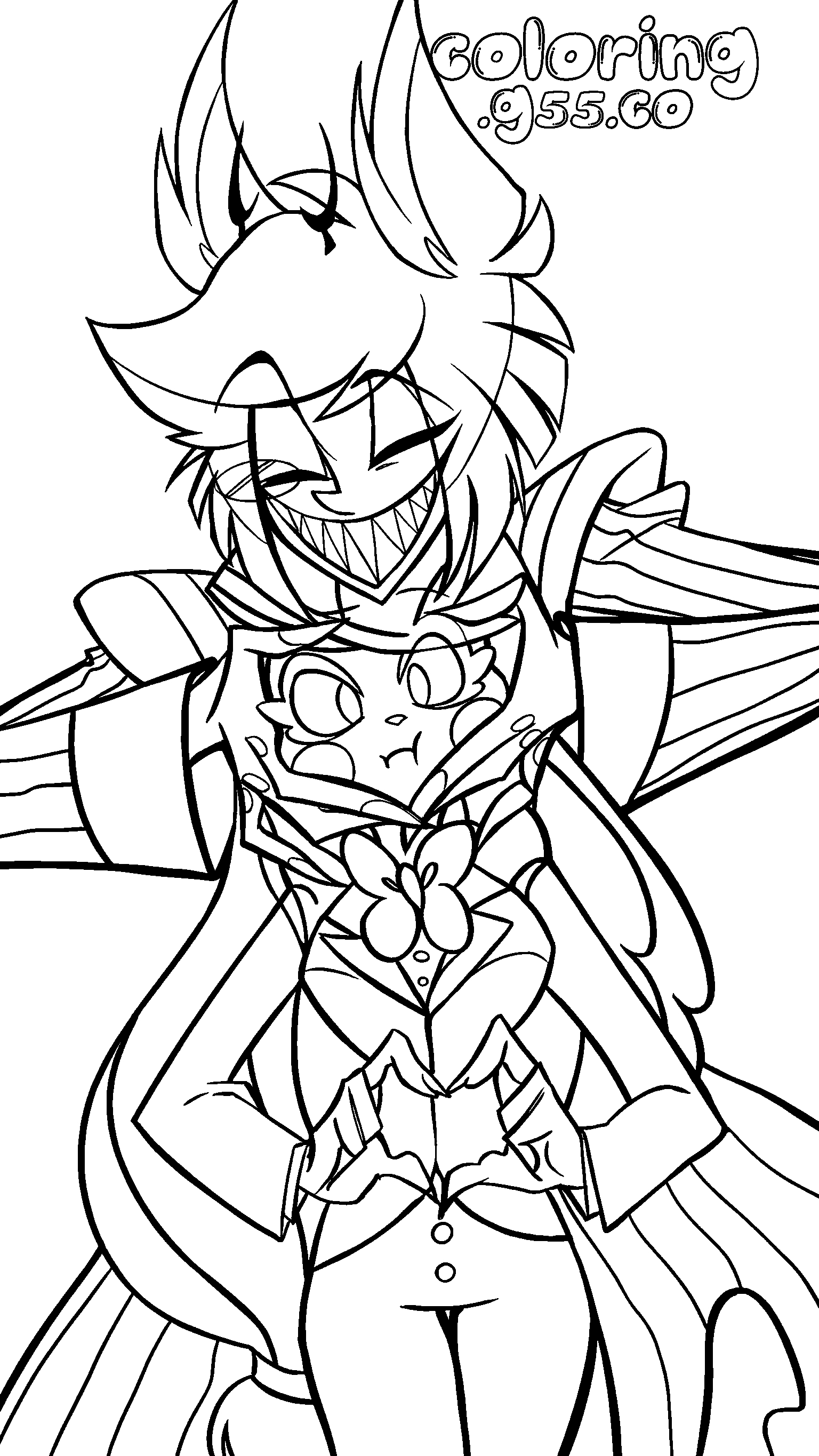 alastor hugging lucifer making heart hands hazbin hotel line art for kids