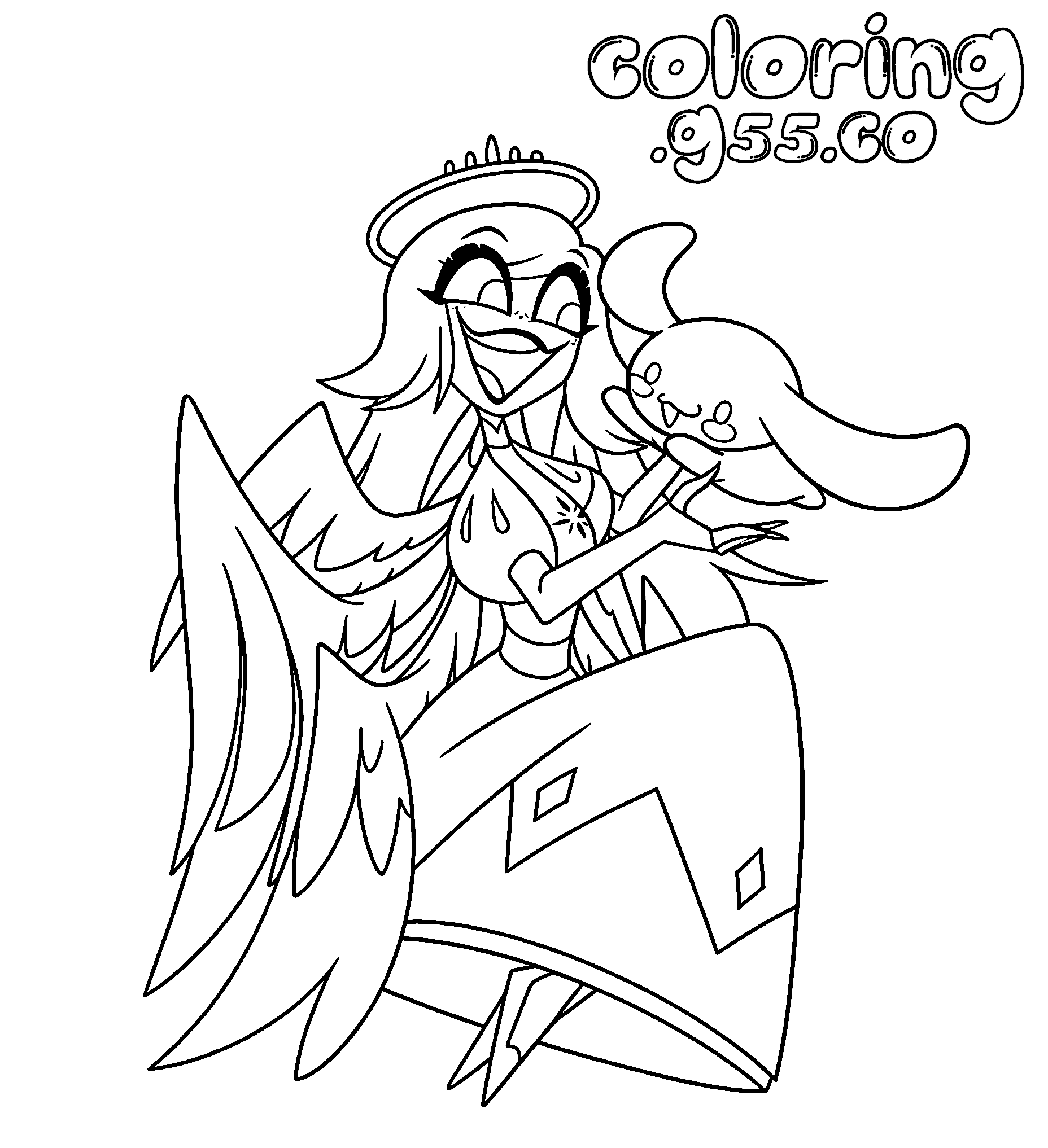 angel emily with cinnamoroll hello kitty plush hazbin hotel line art for kids