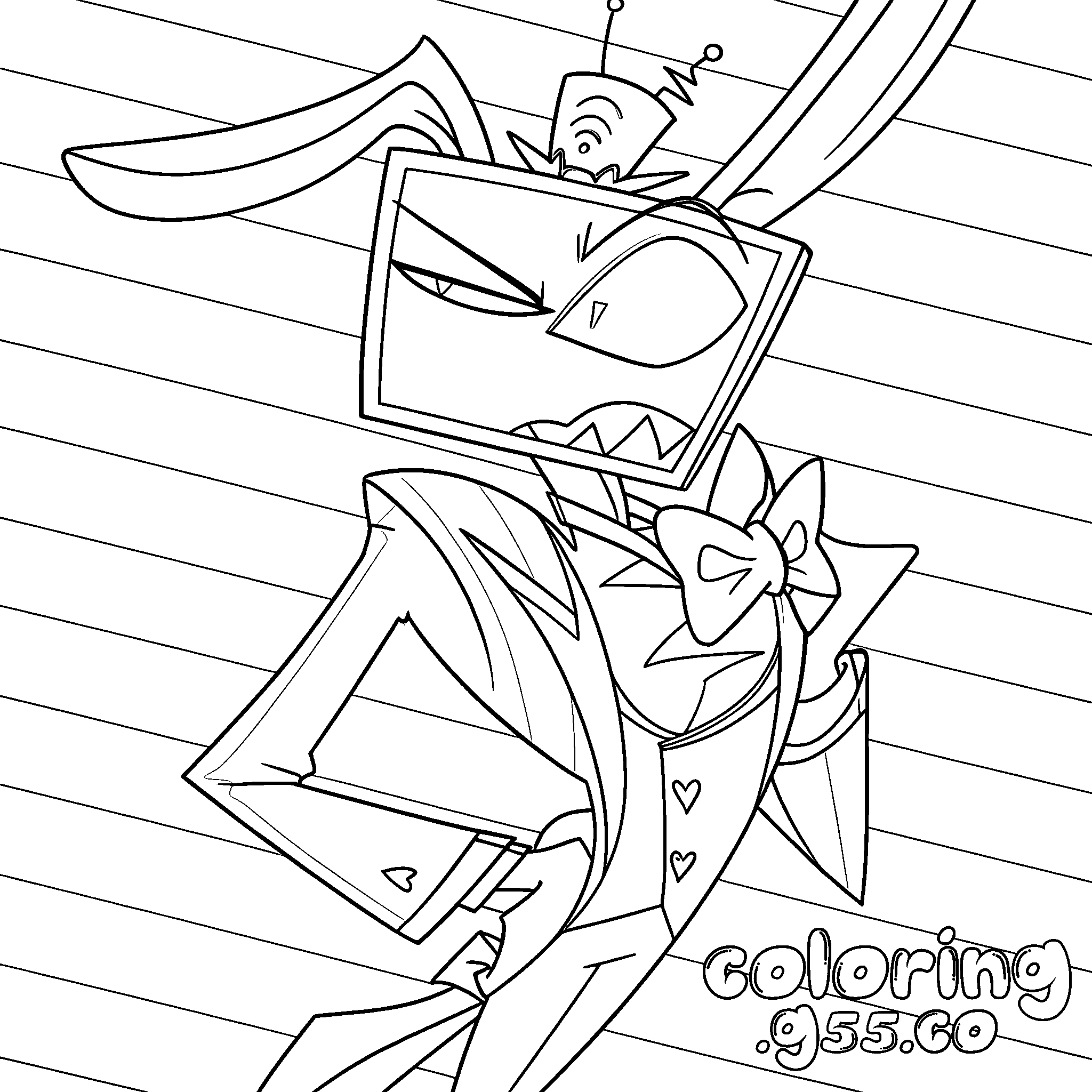 angry vox tv demon with bunny ears hazbin hotel line art for kids