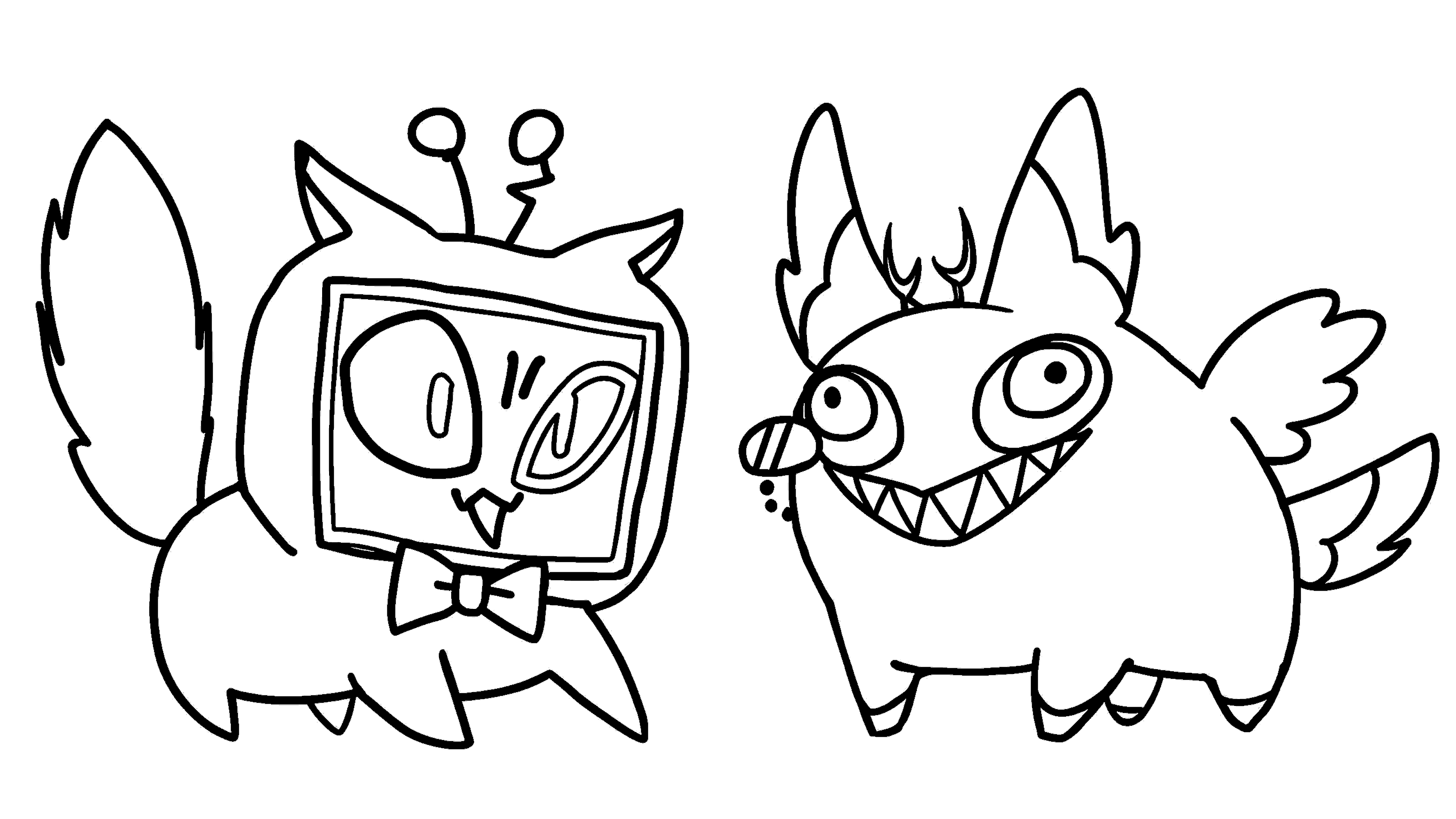 cat alastor and cat vox hazbin hotel line art for kids