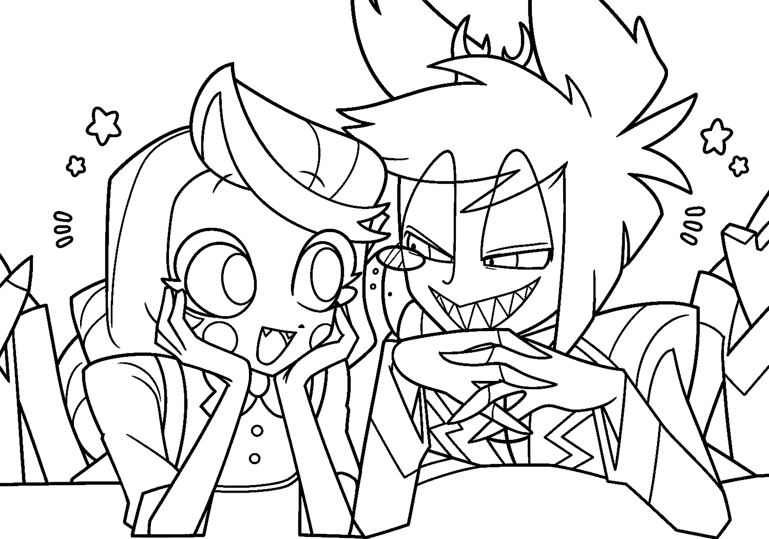 charlie and alastor radio demon hazbin hotel line art for kids