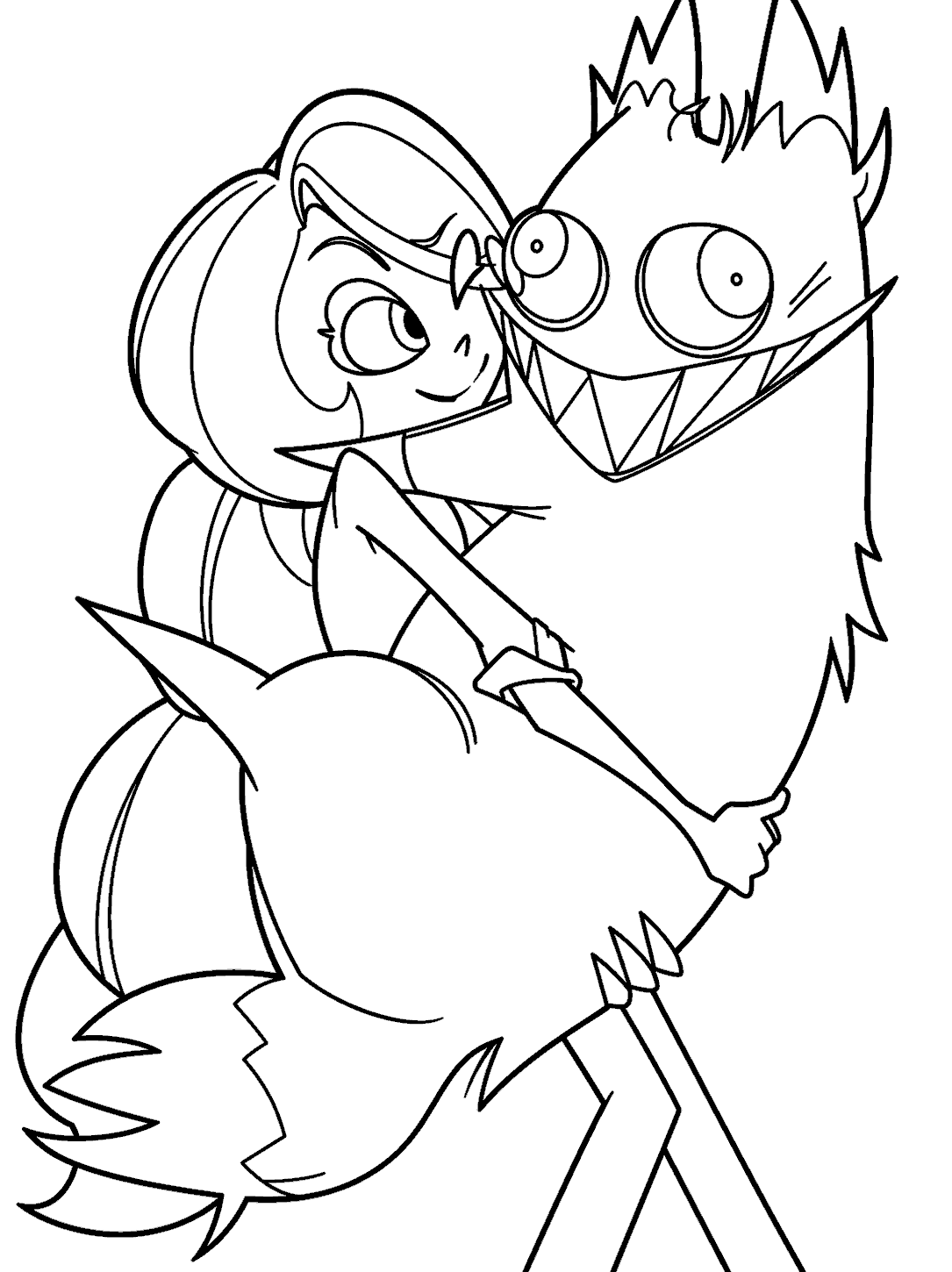 charlie hugging fluffy cat alastor hazbin hotel line art for kids