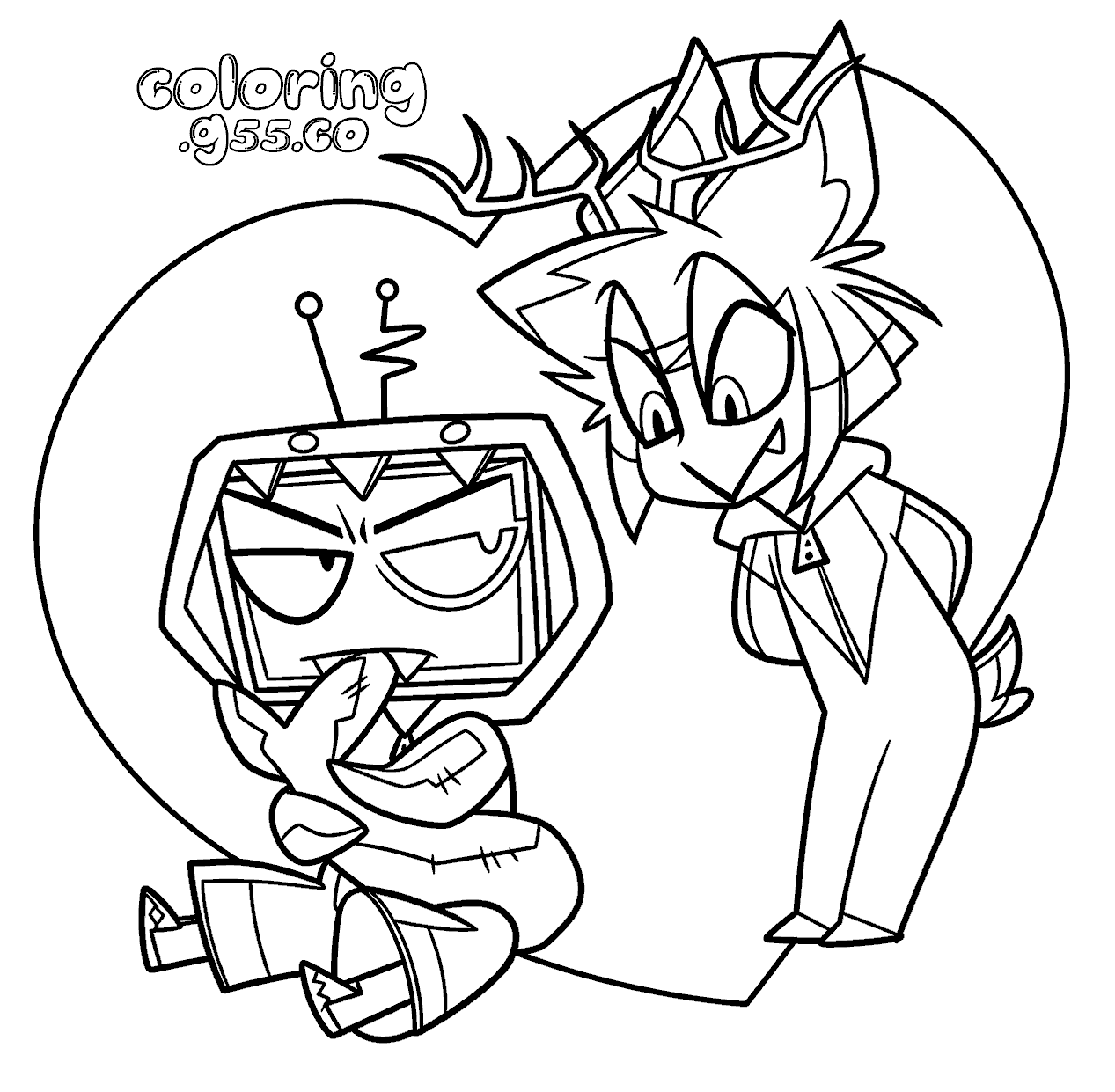 chibi alastor and vox in kigurumi onesies hazbin hotel line art for kids