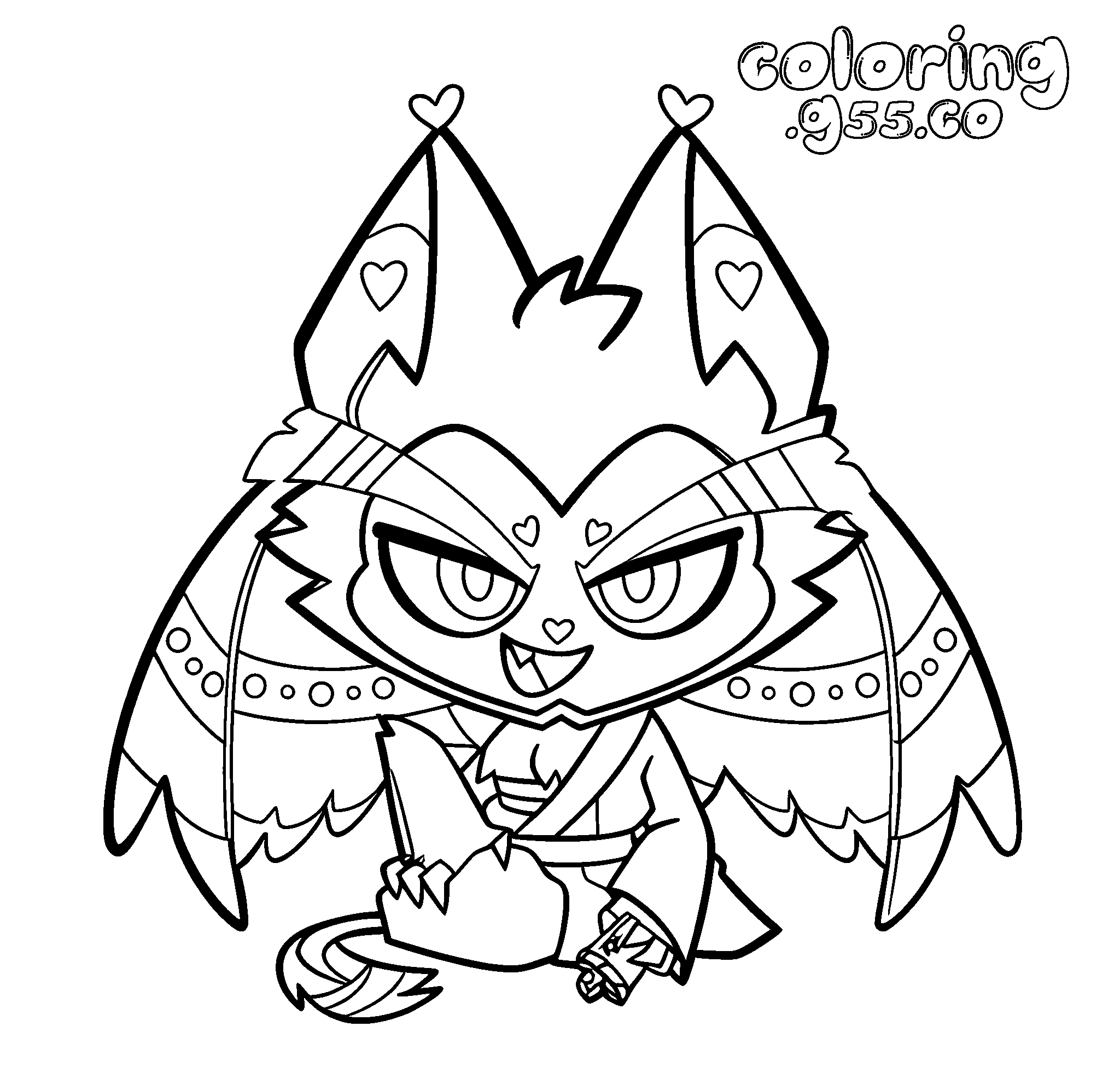 chibi husk sitting in kimono hazbin hotel line art for kids