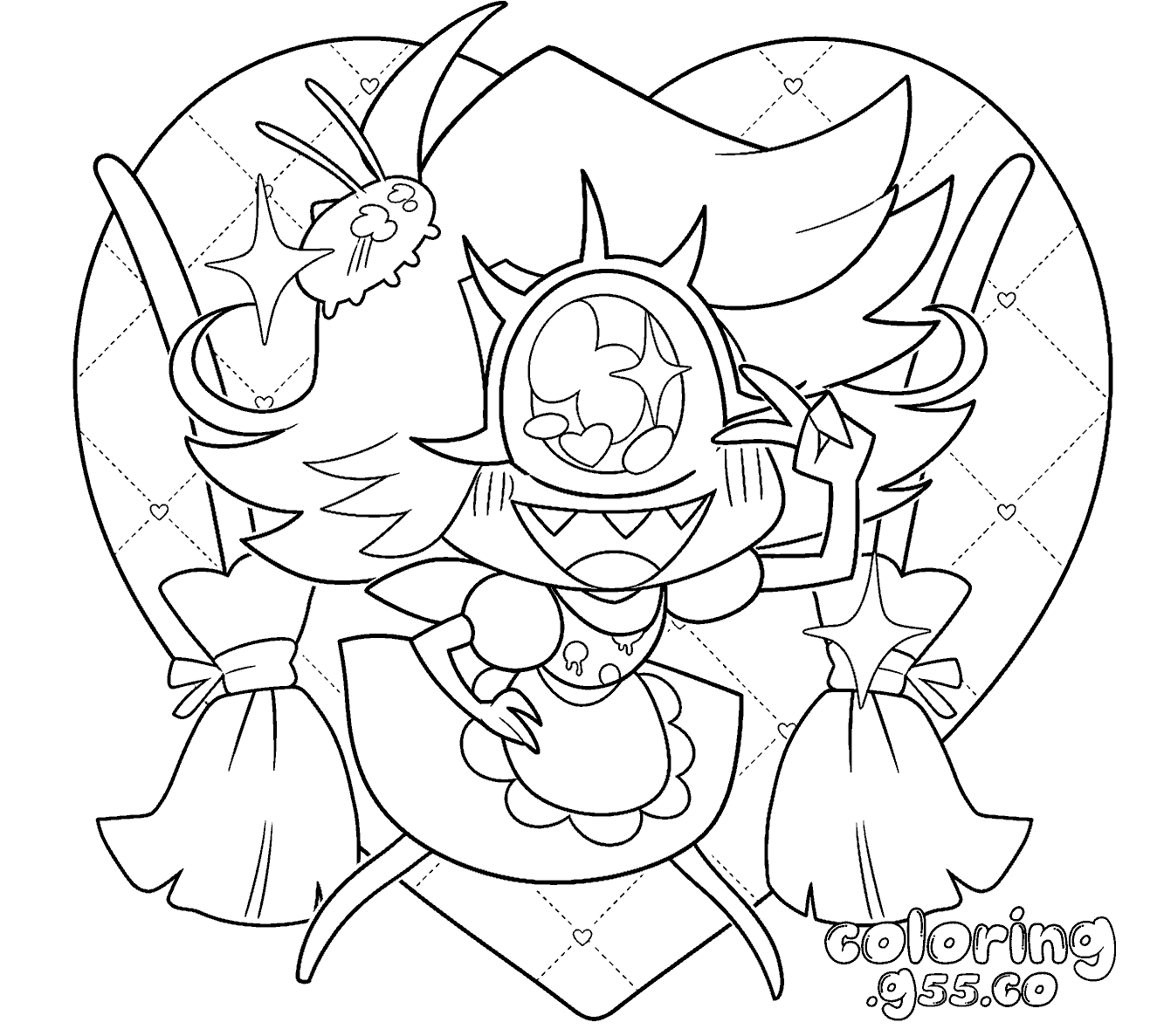 chibi niffty peace sign heart backdrop hazbin hotel line art for kids