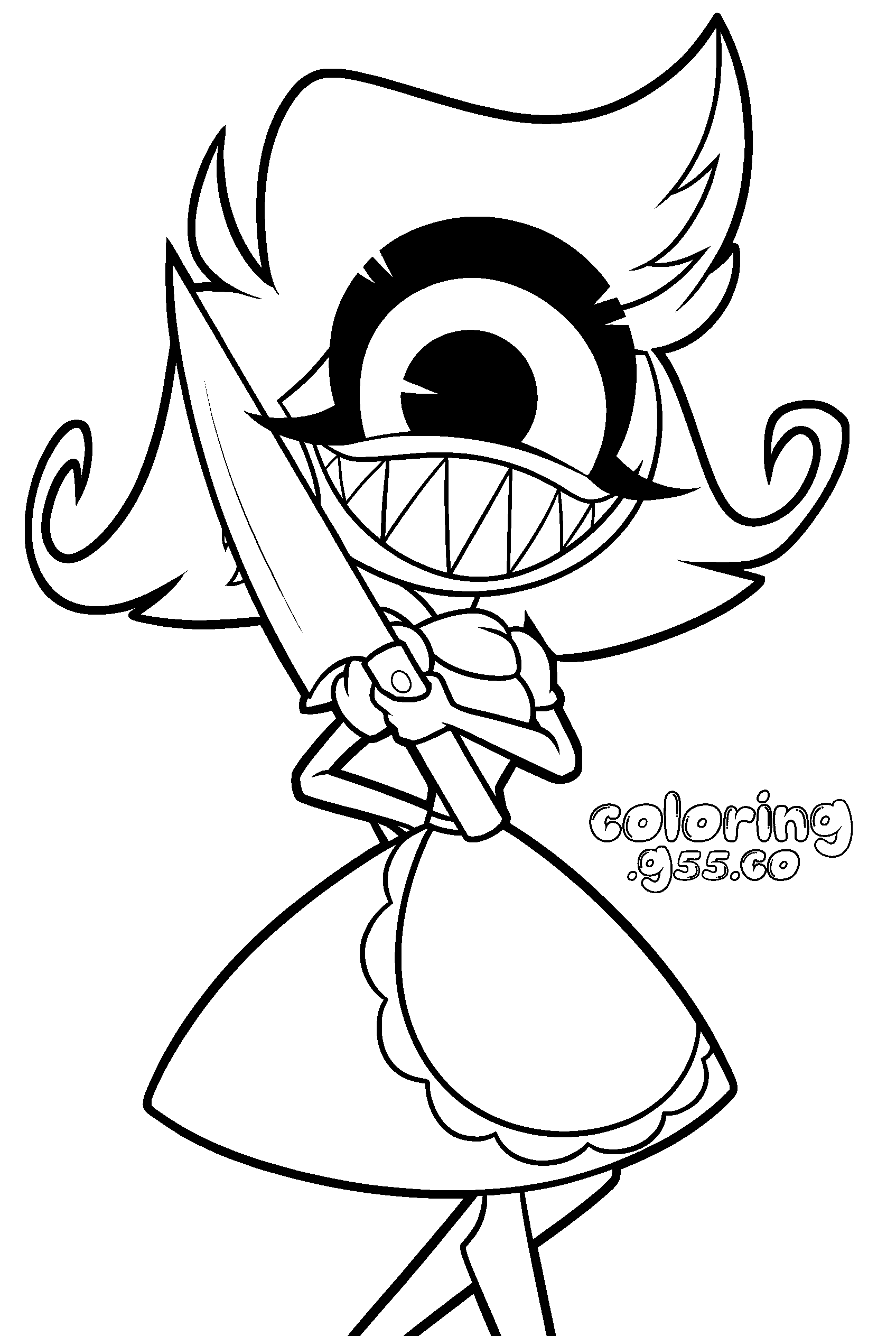 crazy nifty holding sharp knife hazbin hotel line art for kids