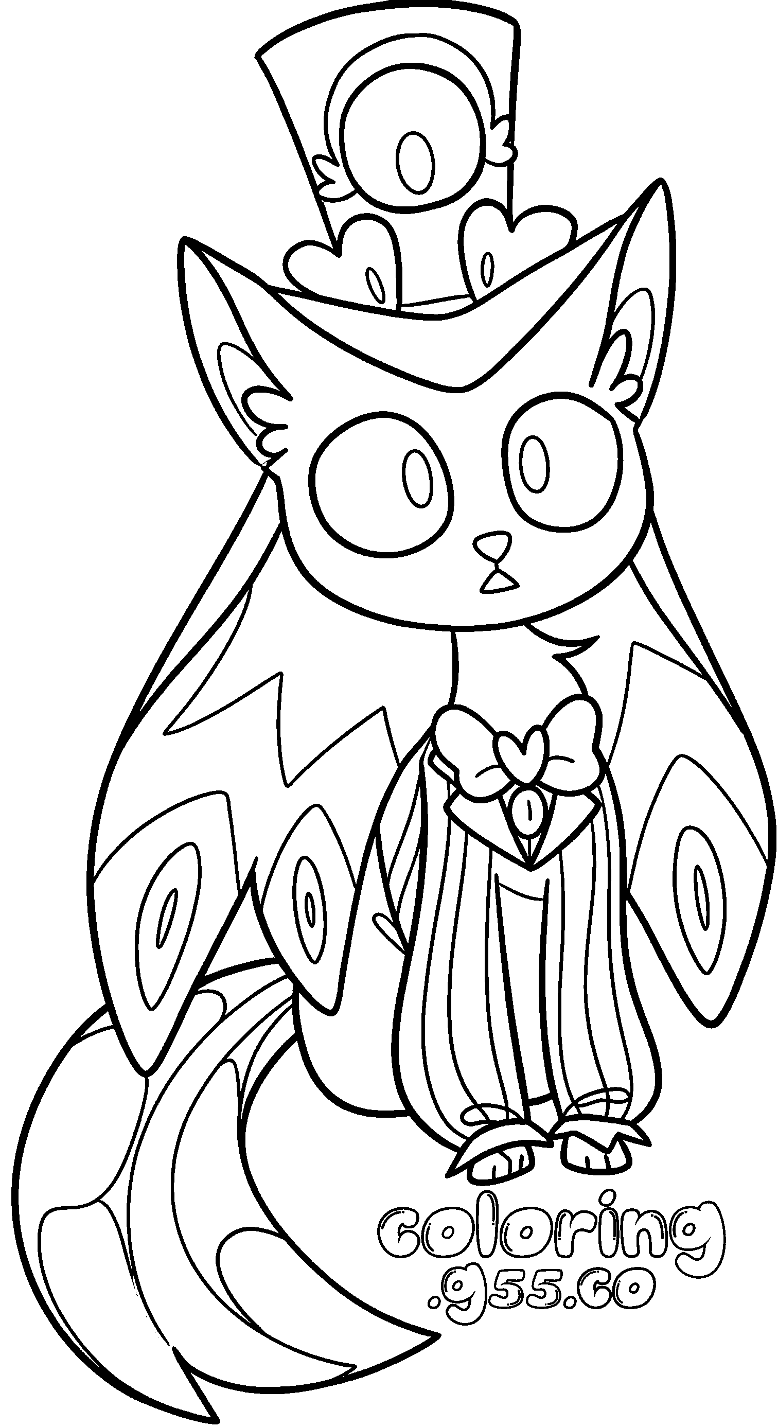 cute cat sir pentious wearing top hat hazbin hotel line art for kids