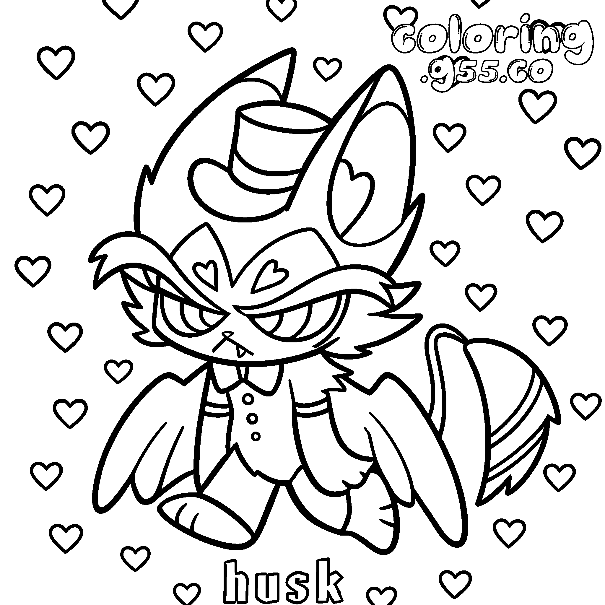cute chibi husk with hearts background hazbin hotel line art for kids