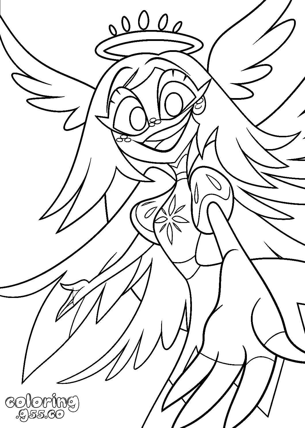 friendly angel emily reaching hand hazbin hotel line art for kids