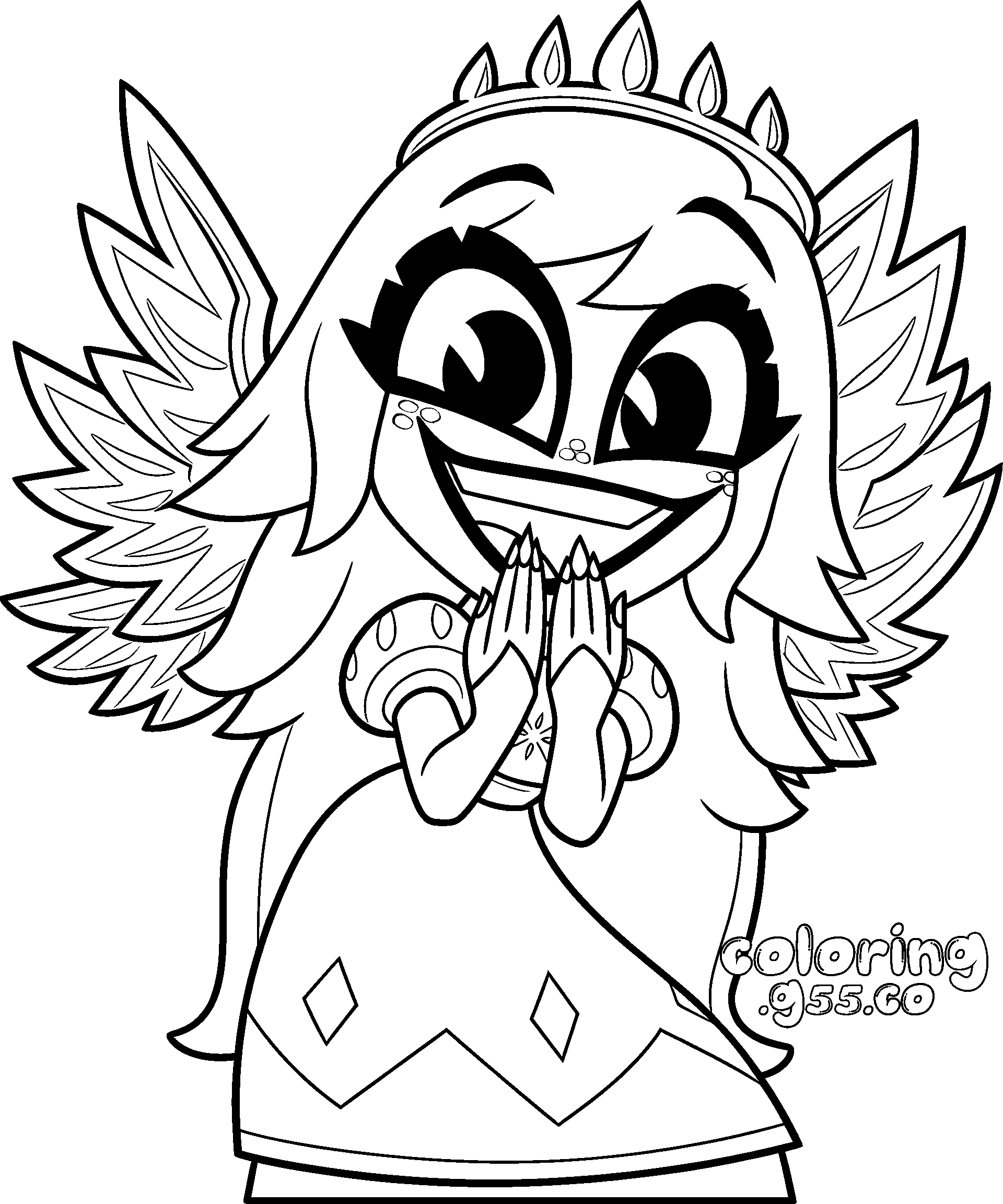 happy angel emily with wings hazbin hotel line art for kids