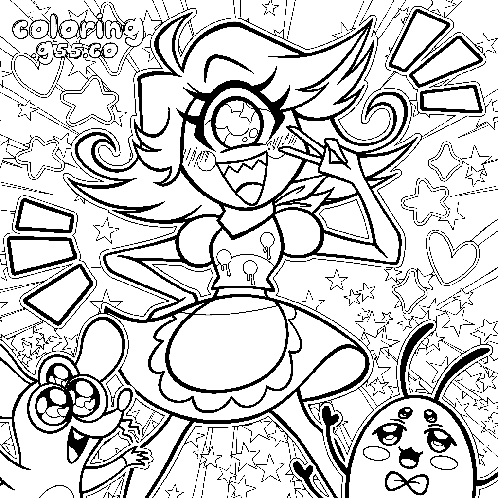 happy niffty with cute bugs hazbin hotel line art for kids