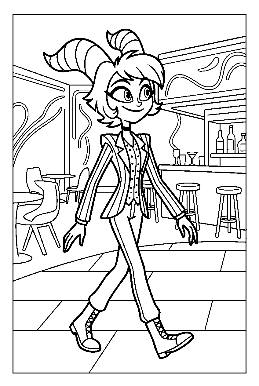 hazbin hotel angel dust exploring in nightclub line art