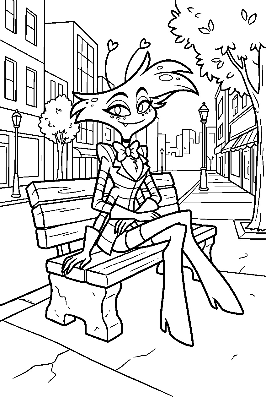 hazbin hotel angel dust sitting in downtown district line art