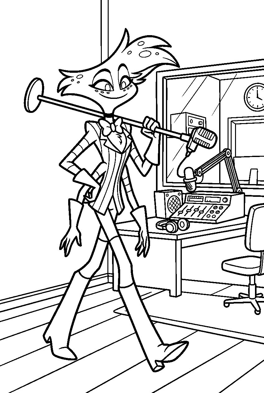hazbin hotel angel dust walking in radio station line art