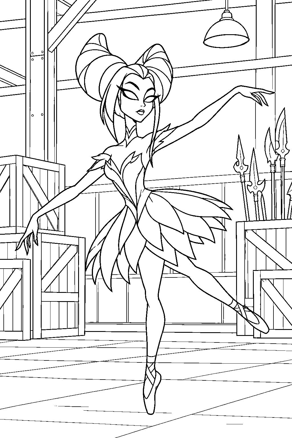 hazbin hotel carmilla carmine performing a ballet step in her warehouse line art