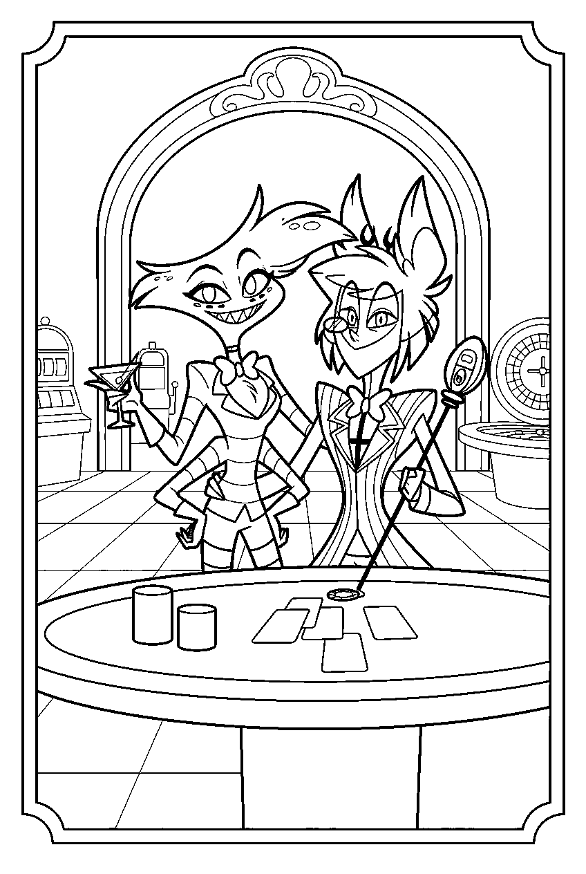 hazbin hotel characters in casino line art