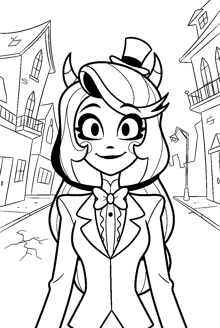 hazbin hotel characters in city street line art
