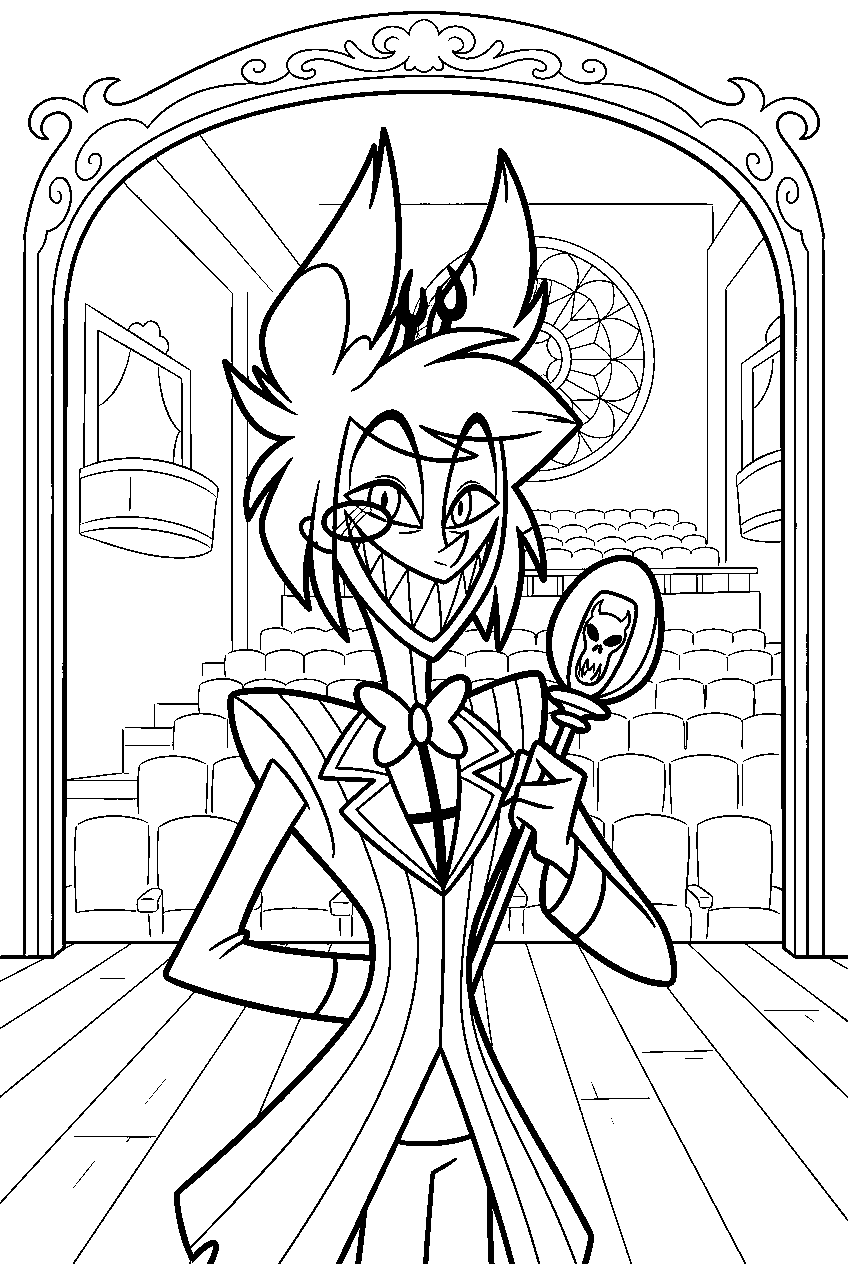 hazbin hotel characters in concert hall line art