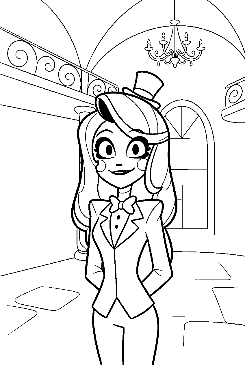 hazbin hotel characters in enchanted ballroom line art