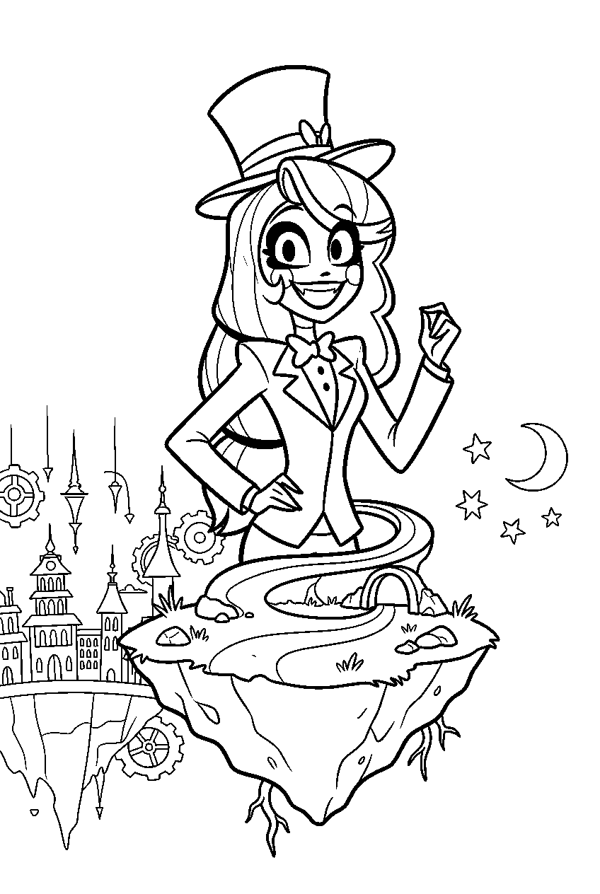 hazbin hotel characters in floating island line art
