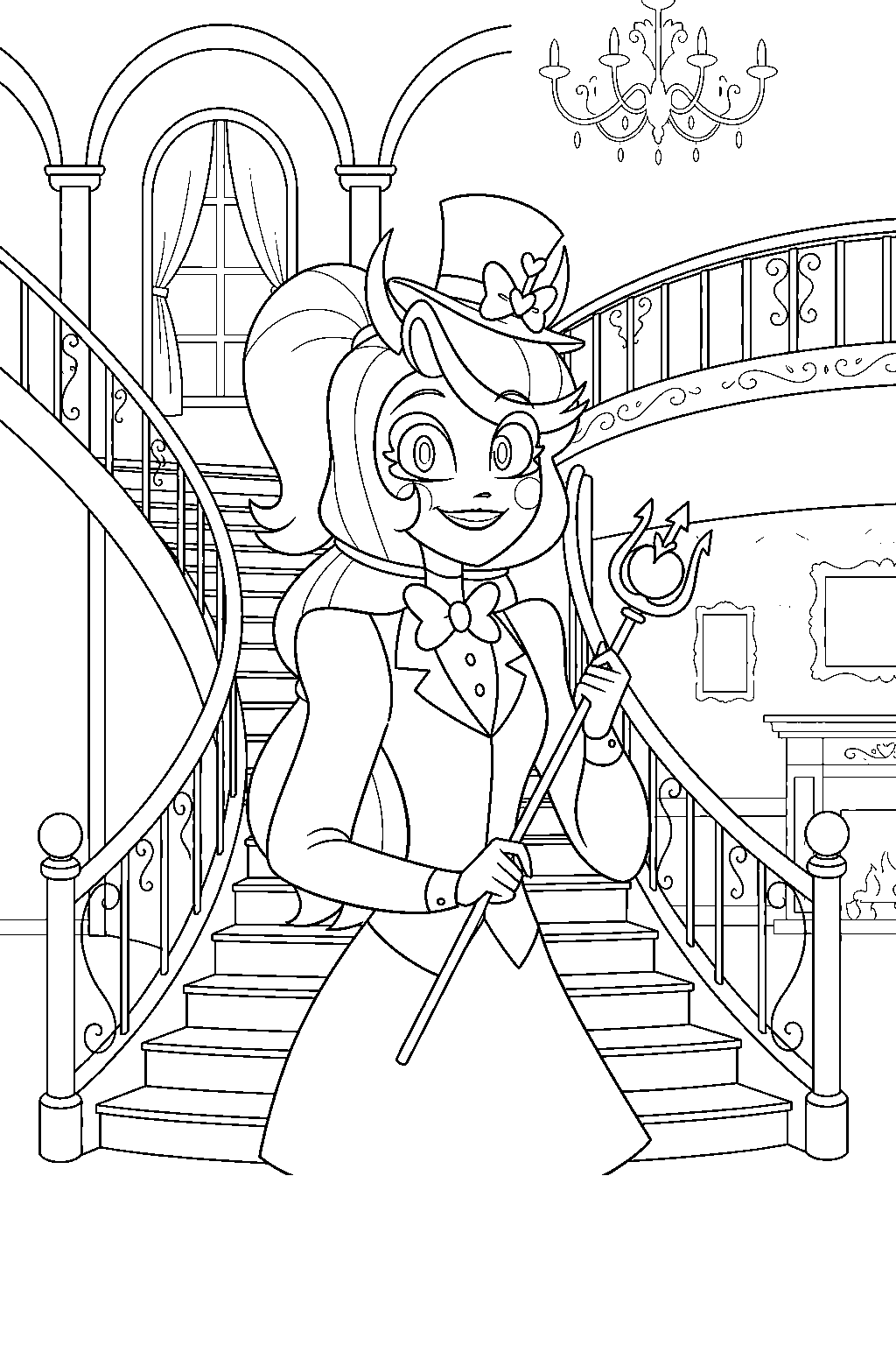 hazbin hotel characters in grand staircase line art