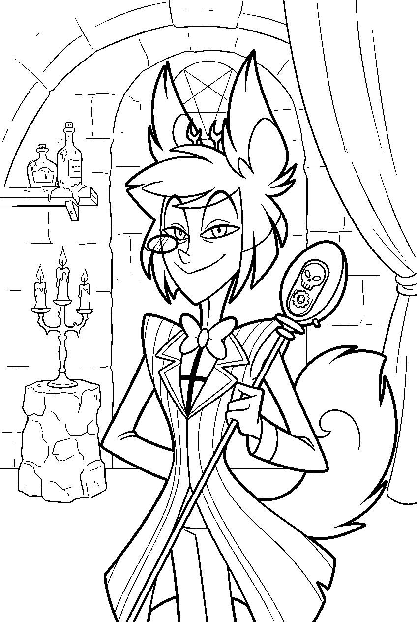 hazbin hotel characters in hidden chamber line art