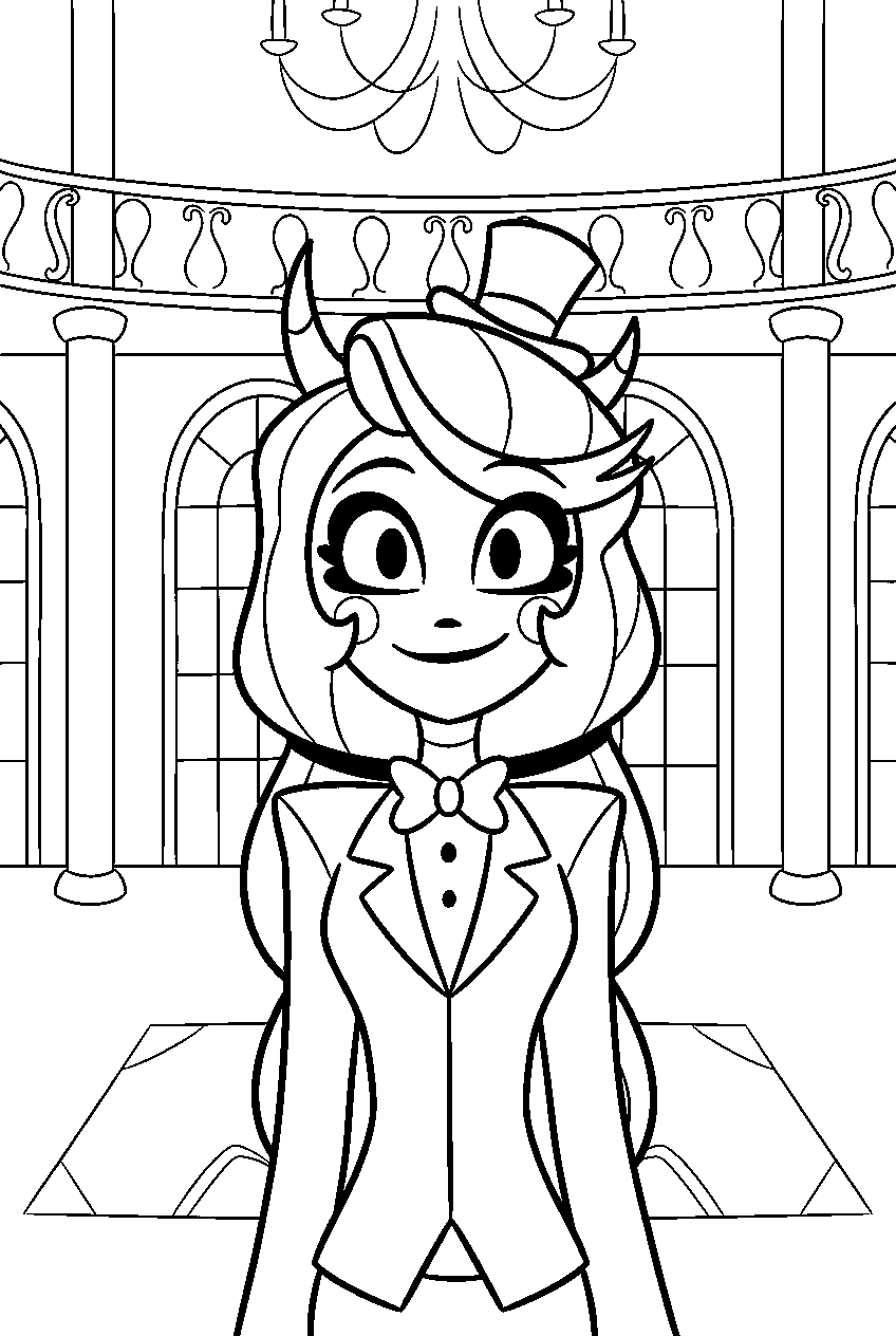 hazbin hotel characters in hotel ballroom line art