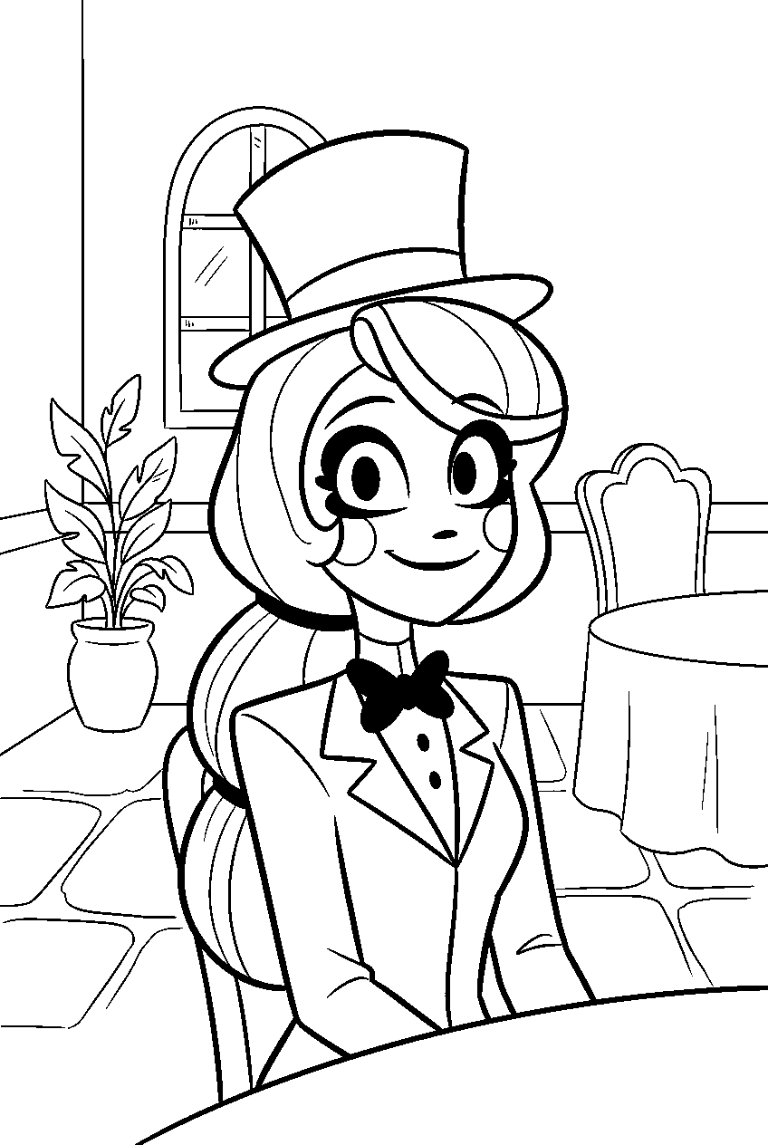 hazbin hotel characters in hotel dining room line art