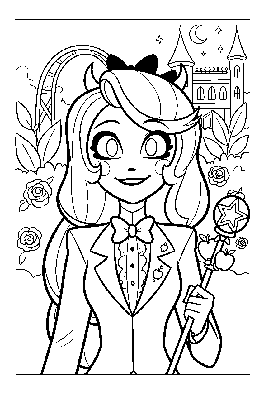 hazbin hotel characters in hotel garden line art