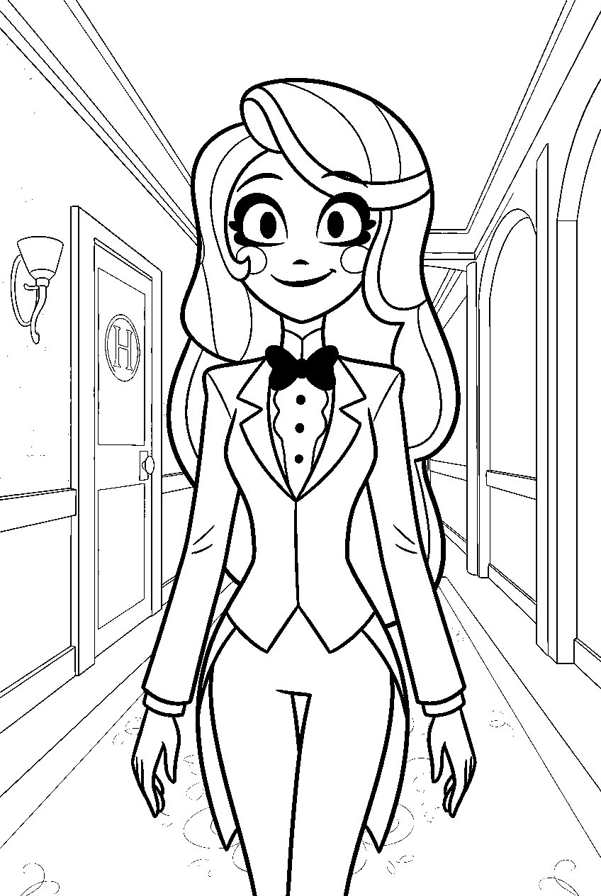 hazbin hotel characters in hotel hallway line art