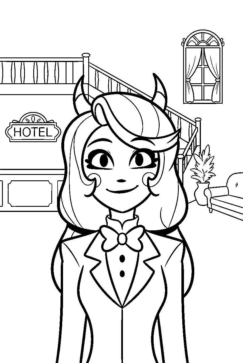 hazbin hotel characters in hotel lobby line art