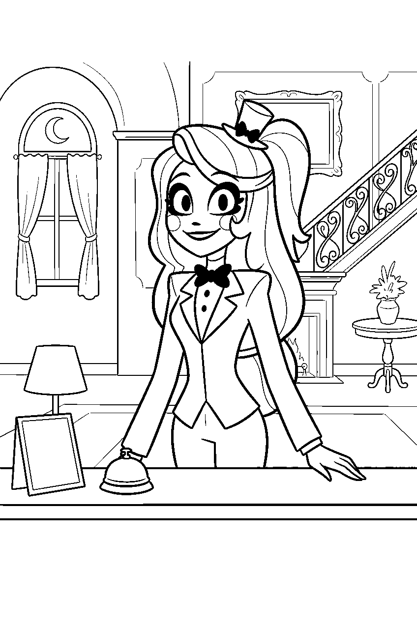 hazbin hotel characters in hotel reception line art