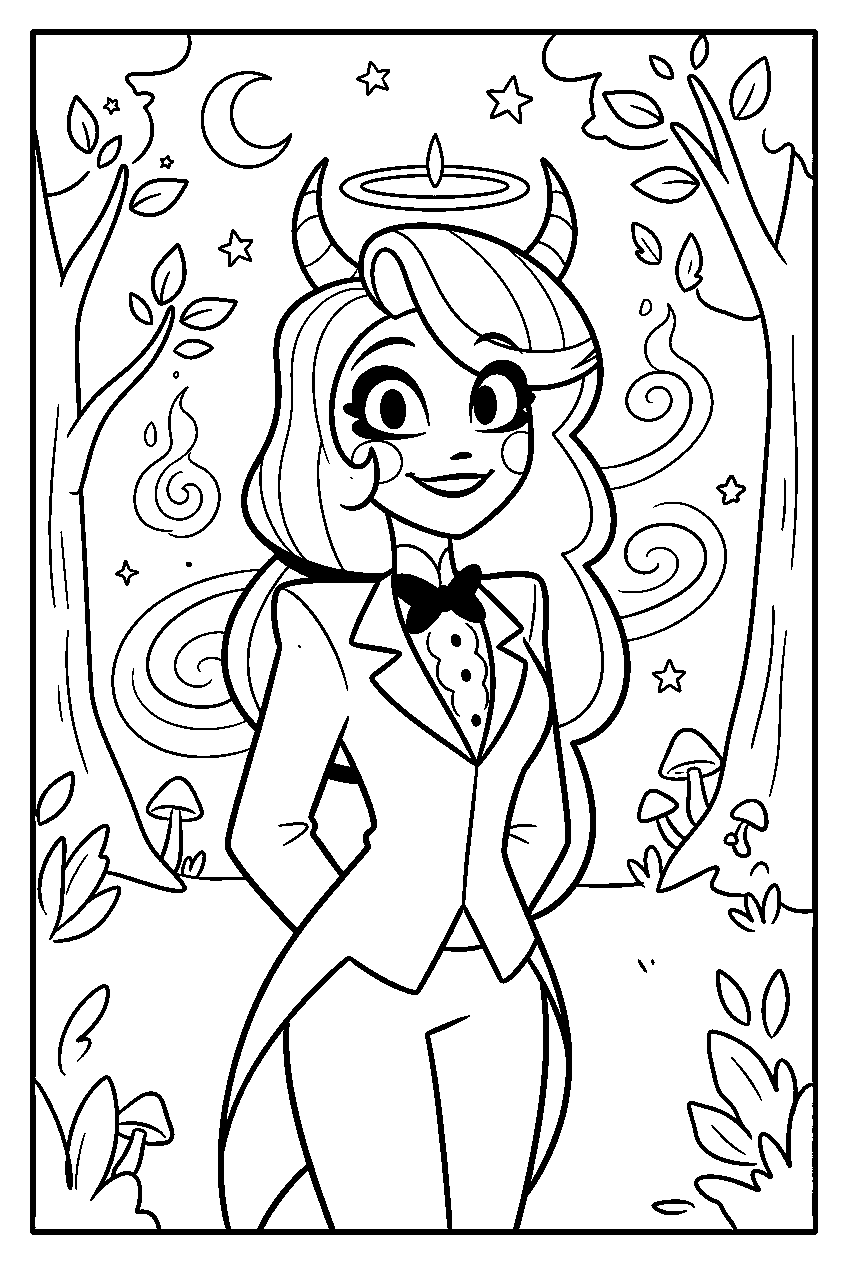 hazbin hotel characters in magical forest line art