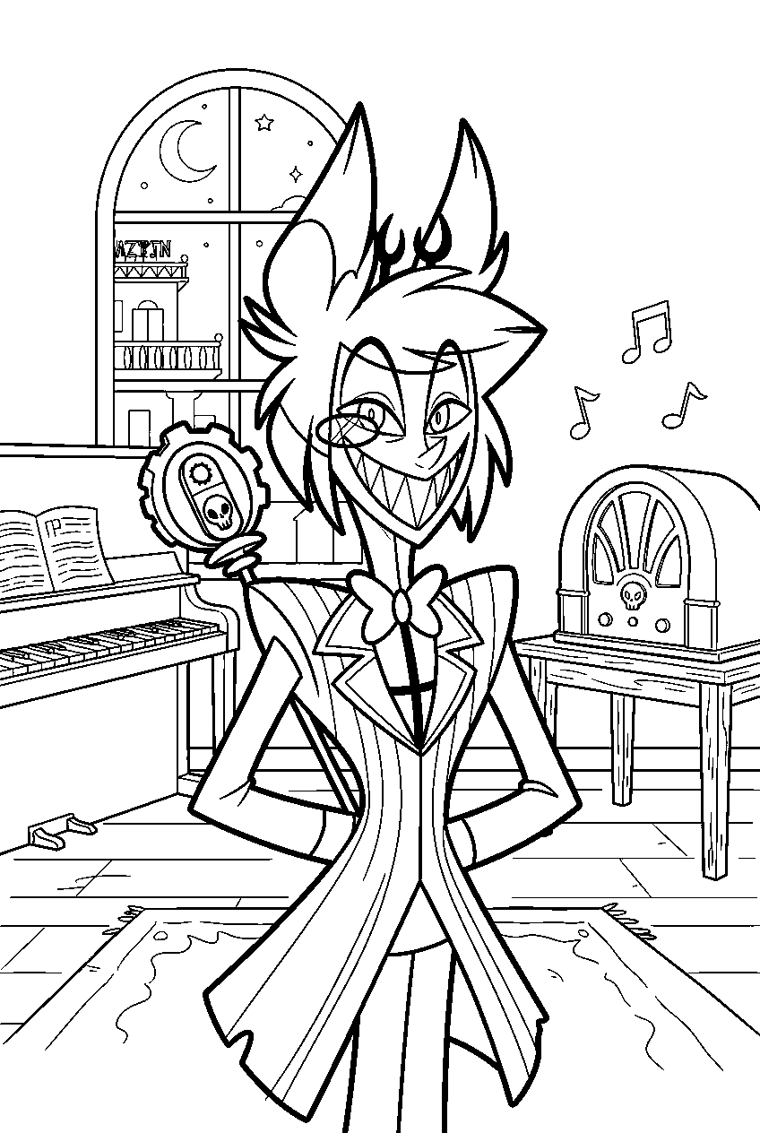 hazbin hotel characters in music room line art