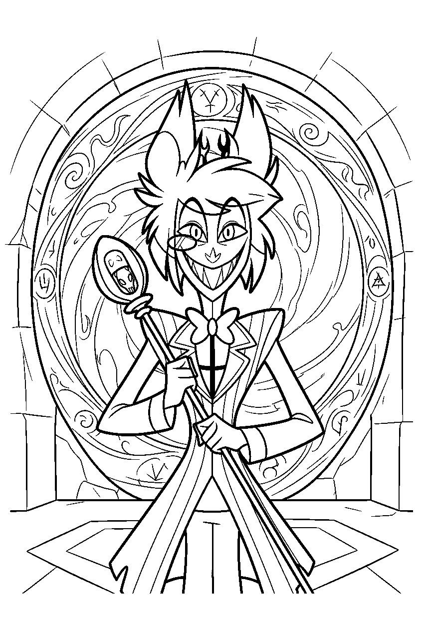 hazbin hotel characters in portal chamber line art