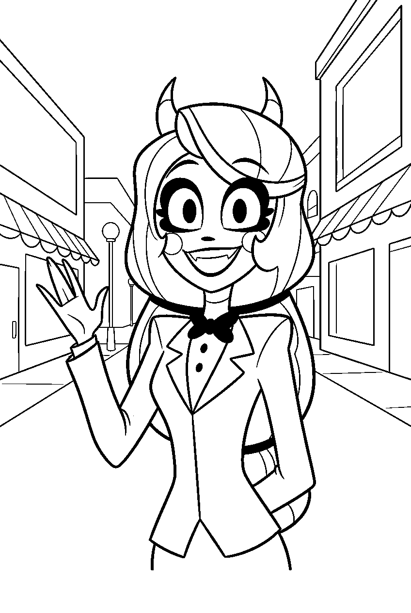 hazbin hotel characters in shopping district line art