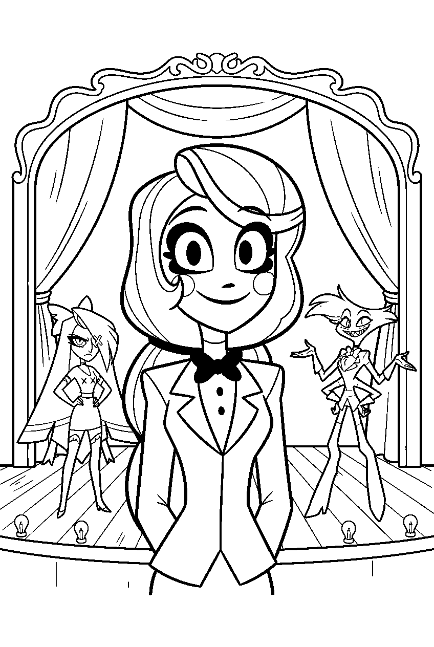 hazbin hotel characters in theater stage line art