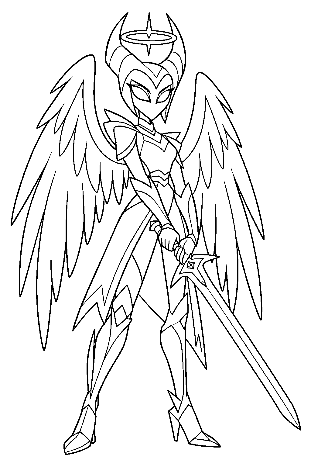 hazbin hotel lute in her exorcist armor holding her sword line art