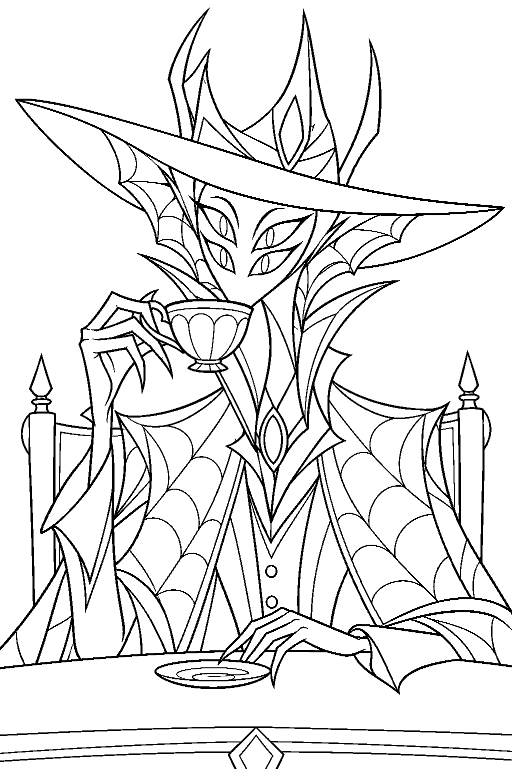 hazbin hotel zestial sipping tea at the overlord meeting line art