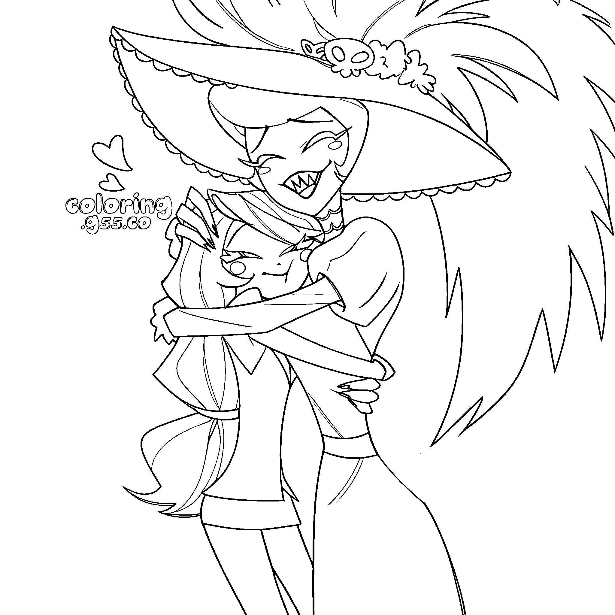 rosie hugging charlie morningstar sweet moment hazbin hotel line art for kids