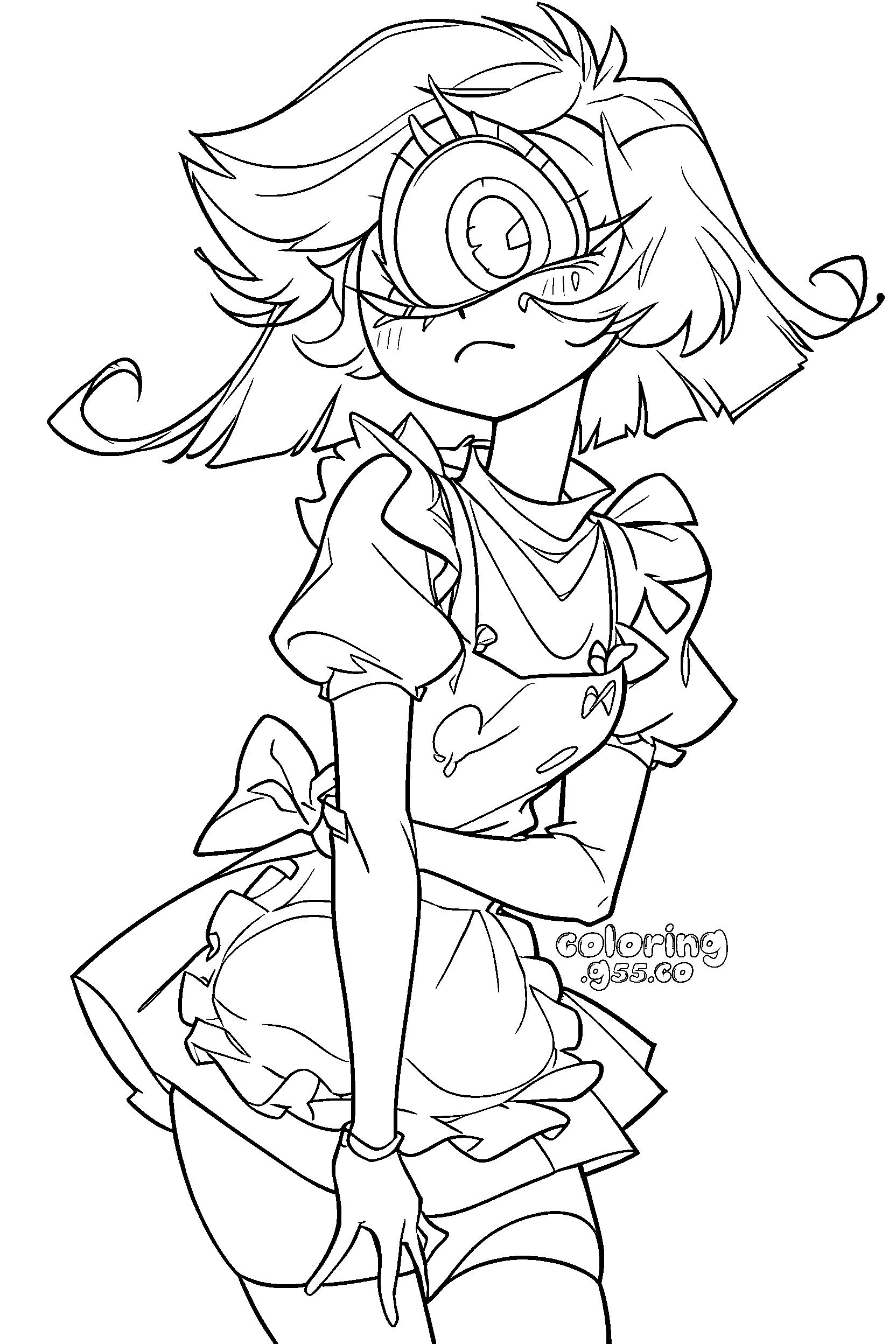 shy maid niffty blushing dress hazbin hotel line art for kids