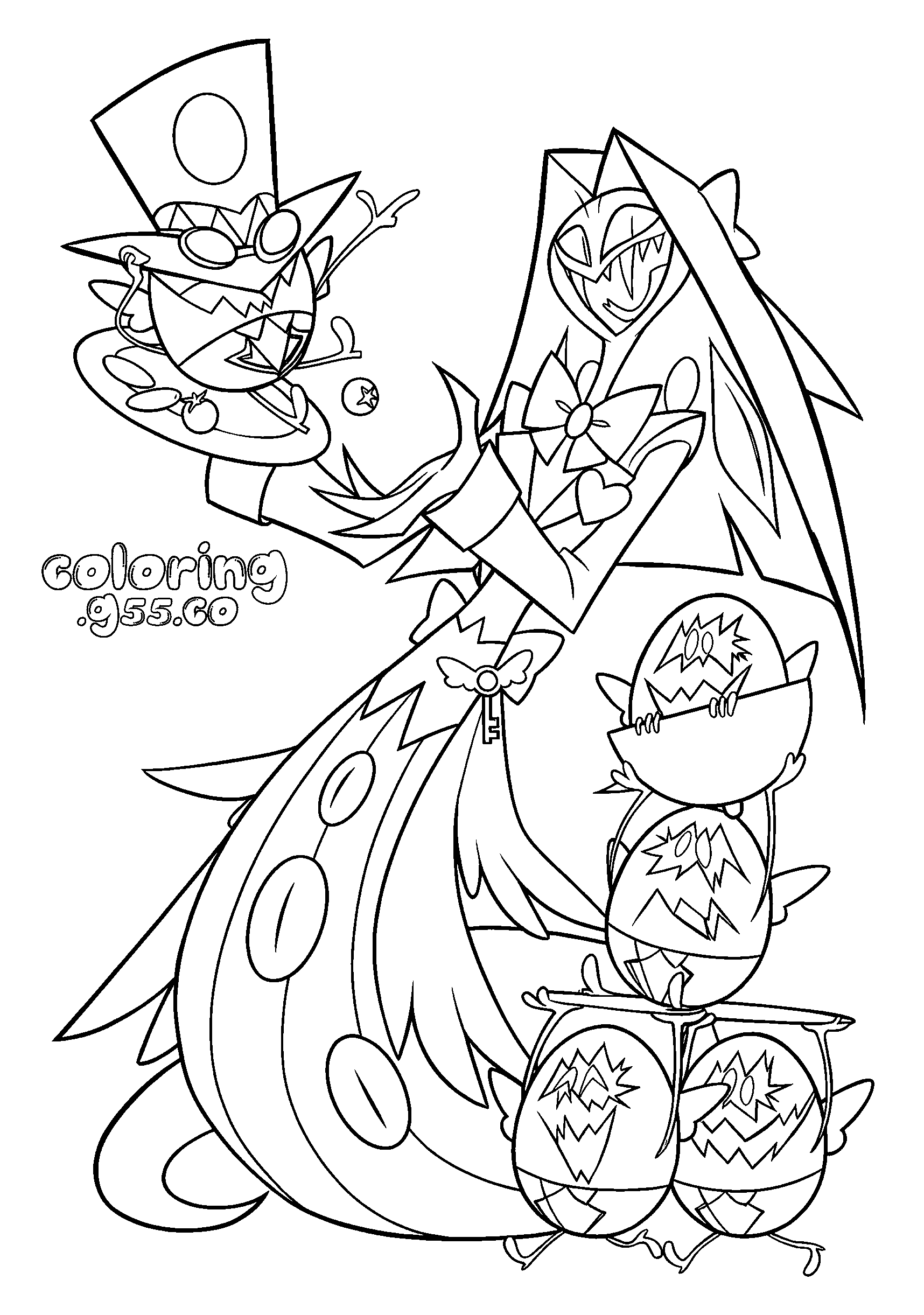 sir pentious and egg bois servants hazbin hotel line art for kids
