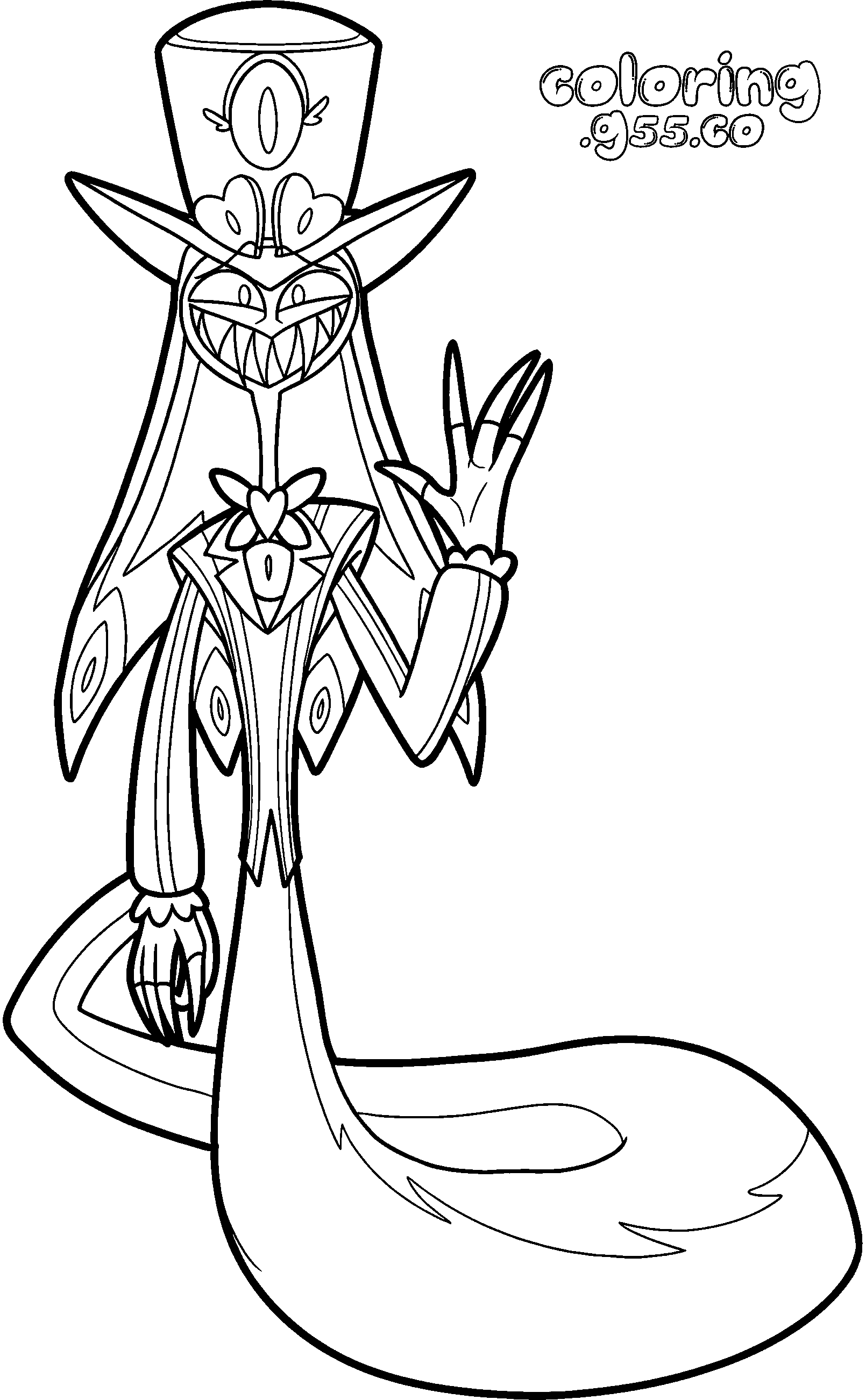 sir pentious waving snake demon hazbin hotel line art for kids