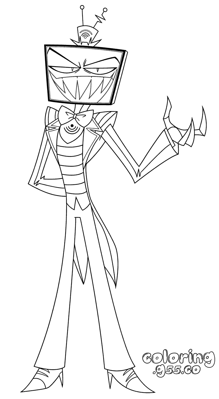 vox tv demon villain hazbin hotel standing pose line art for kids