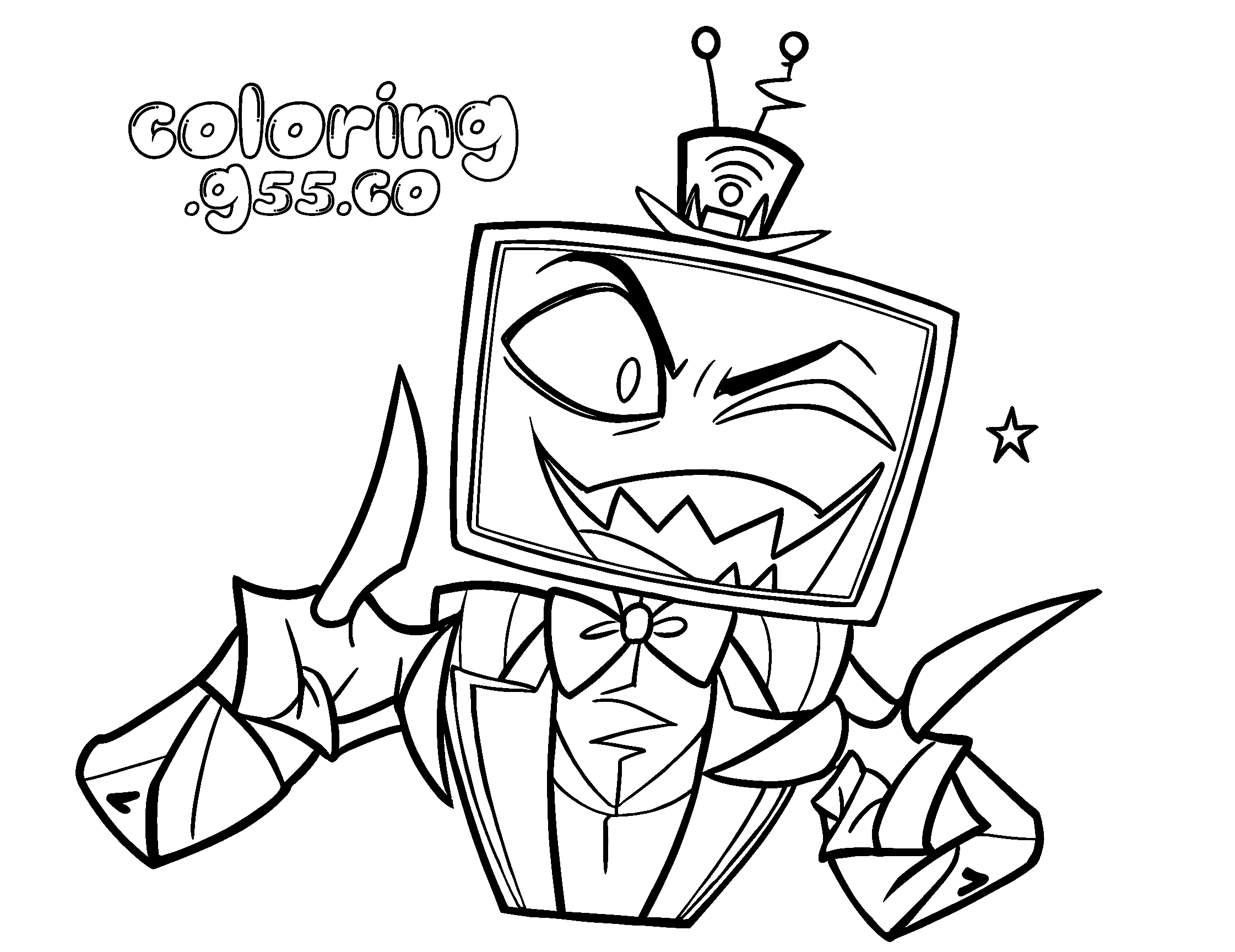 winking vox tv demon with sharp claws hazbin hotel line art for kids