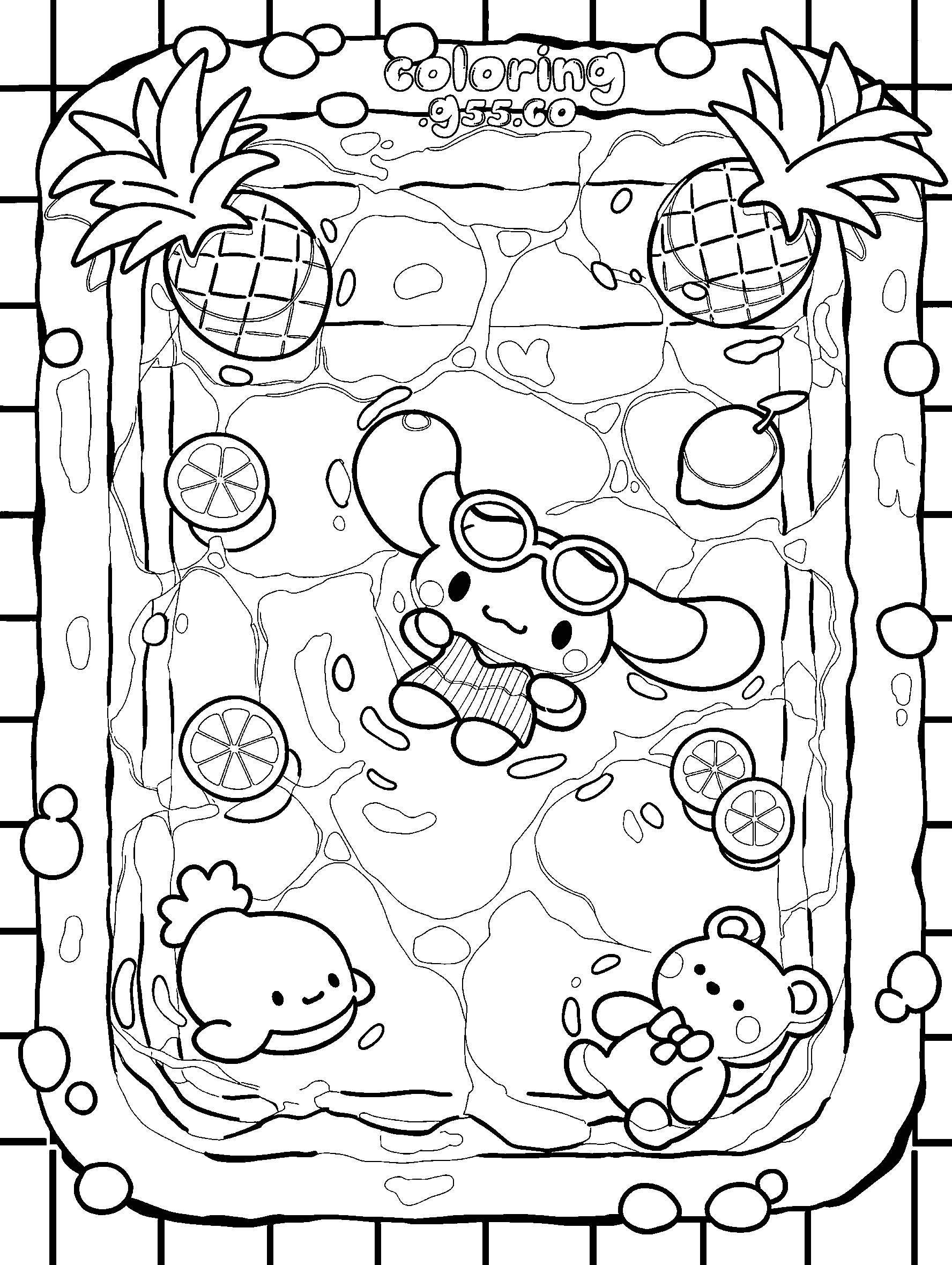 aesthetic cinnamoroll pool party summer vibe line art for kids