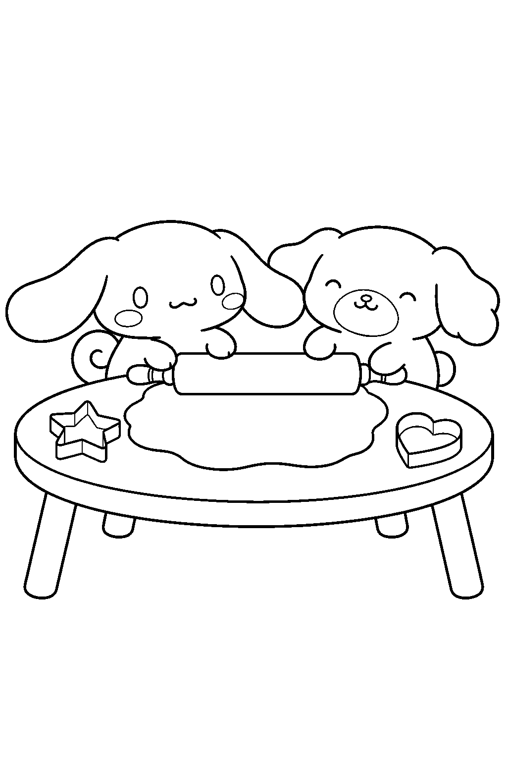cinnamoroll and cappuccino rolling out cookie dough line art