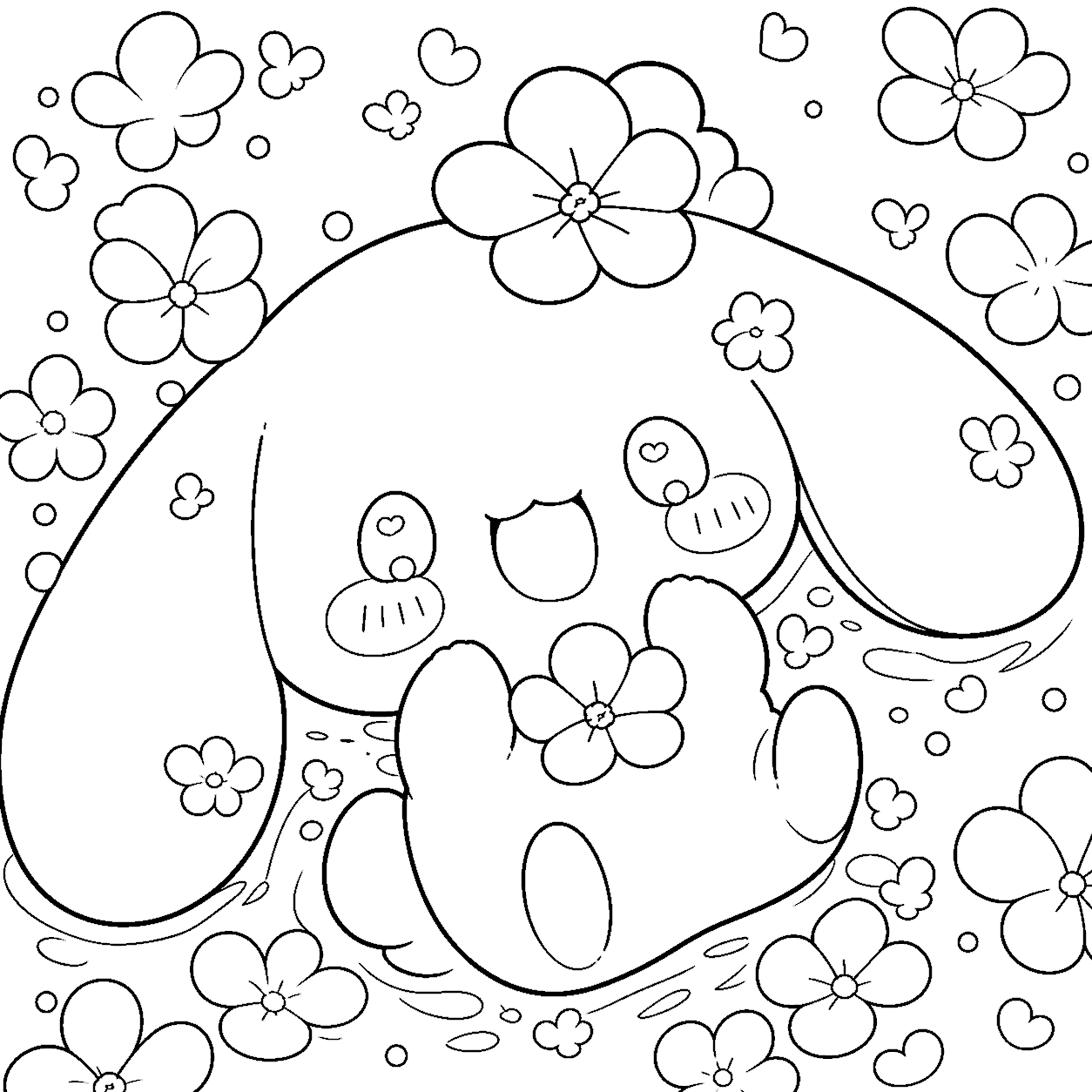 cinnamoroll and hello kitty friends spring flowers line art for kids