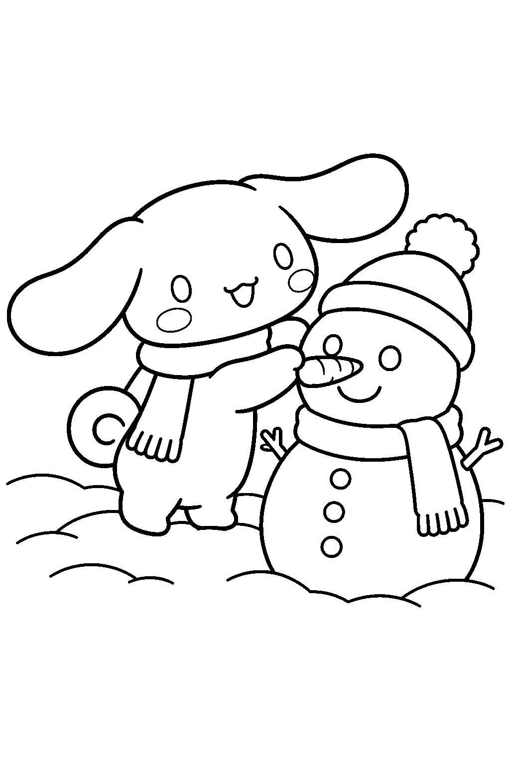 cinnamoroll building a snowman line art